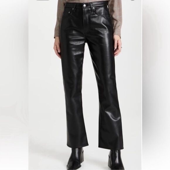 Agolde 90’s Leather Pinch Waist Black Pants Recycled Straight Leg Size 24 - Picture 9 of 13